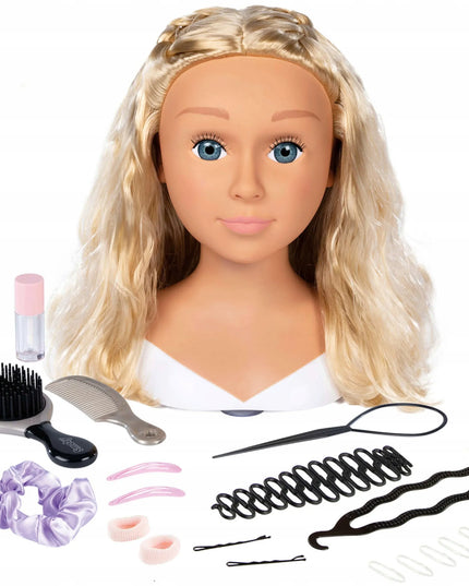 Smoby didelė šukuosenų formavimo galva su blondiniškais plaukais ir priedais