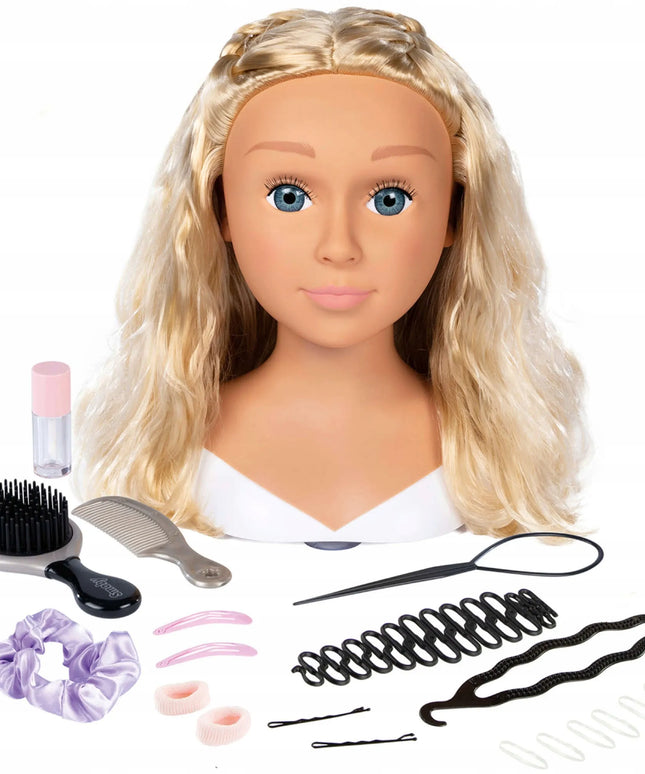Smoby didelė šukuosenų formavimo galva su blondiniškais plaukais ir priedais