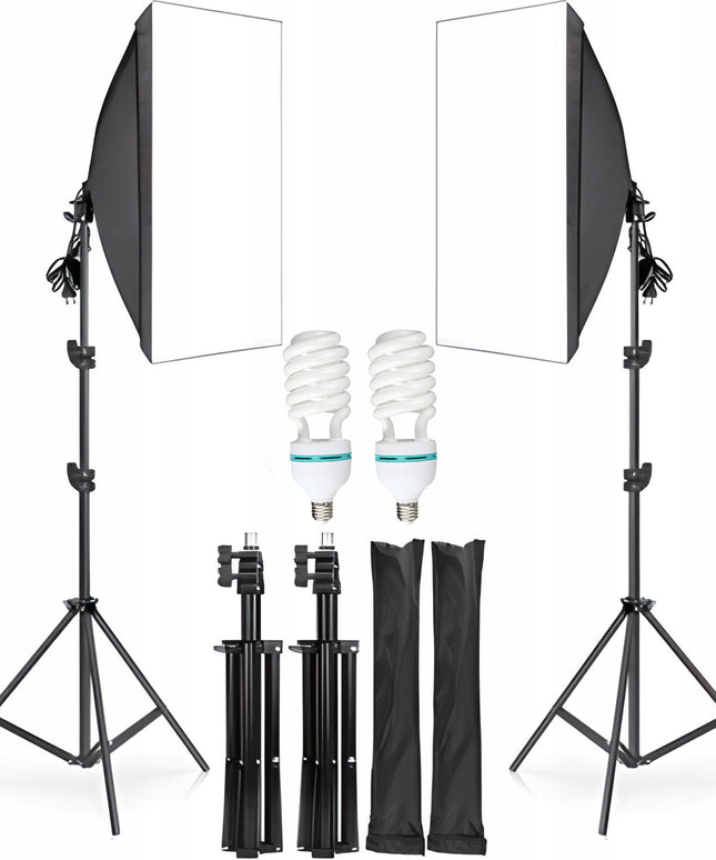 Fotografinis rinkinys: 2x fotografinė lempa, trikojis, 2x 50x70cm softboxas