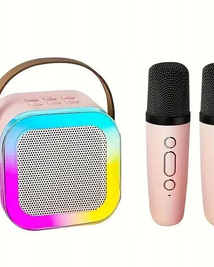 Nešiojamas belaidis karaoke rinkinys „Fotorob“ – 2 mikrofonai ir „Bluetooth“ garsiakalbis su RGB apšvietimu