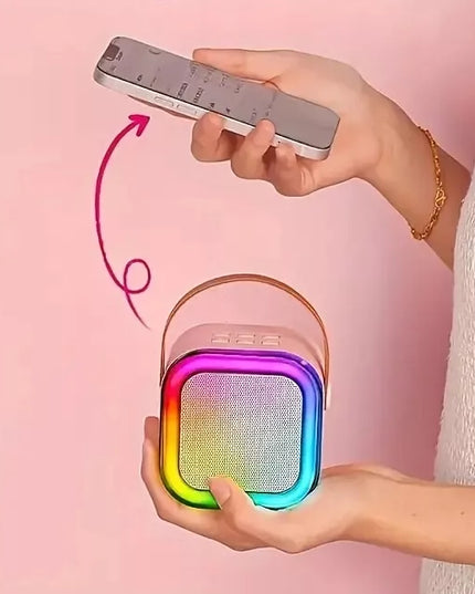 Nešiojamas belaidis karaoke rinkinys „Fotorob“ – 2 mikrofonai ir „Bluetooth“ garsiakalbis su RGB apšvietimu