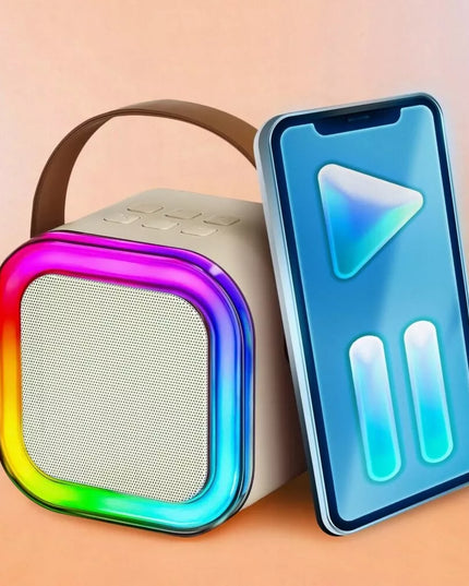 Nešiojamas belaidis karaoke rinkinys „Fotorob“ – 2 mikrofonai ir „Bluetooth“ garsiakalbis su RGB apšvietimu