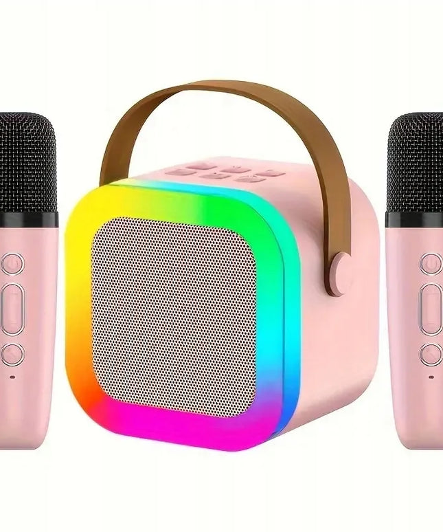 Nešiojamas belaidis karaoke rinkinys „Fotorob“ – 2 mikrofonai ir „Bluetooth“ garsiakalbis su RGB apšvietimu