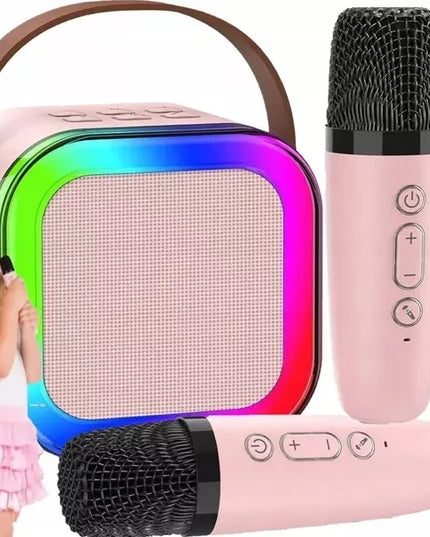 Nešiojamas belaidis karaoke rinkinys „Fotorob“ – 2 mikrofonai ir „Bluetooth“ garsiakalbis su RGB apšvietimu