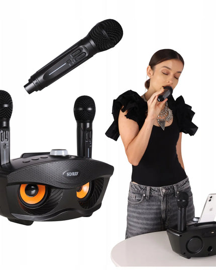 Blashorn namų karaoke rinkinys su „Bluetooth“ kolonėle, 2 belaidžiais mikrofonais ir aido reguliavimu