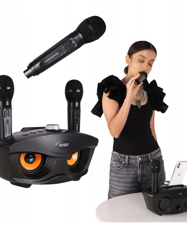 Blashorn namų karaoke rinkinys su „Bluetooth“ kolonėle, 2 belaidžiais mikrofonais ir aido reguliavimu
