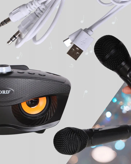 Blashorn namų karaoke rinkinys su „Bluetooth“ kolonėle, 2 belaidžiais mikrofonais ir aido reguliavimu