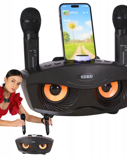 Blashorn namų karaoke rinkinys su „Bluetooth“ kolonėle, 2 belaidžiais mikrofonais ir aido reguliavimu