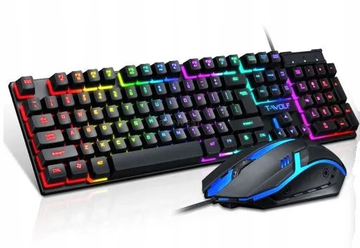 T-WOLF žaidimų klaviatūros ir pelės rinkinys su RGB LED foniniu apšvietimu