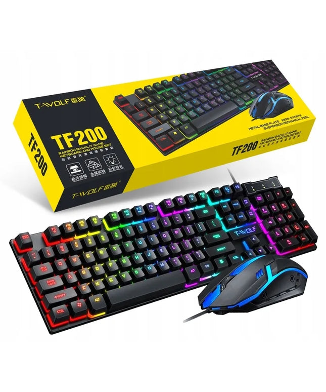 T-WOLF žaidimų klaviatūros ir pelės rinkinys su RGB LED foniniu apšvietimu