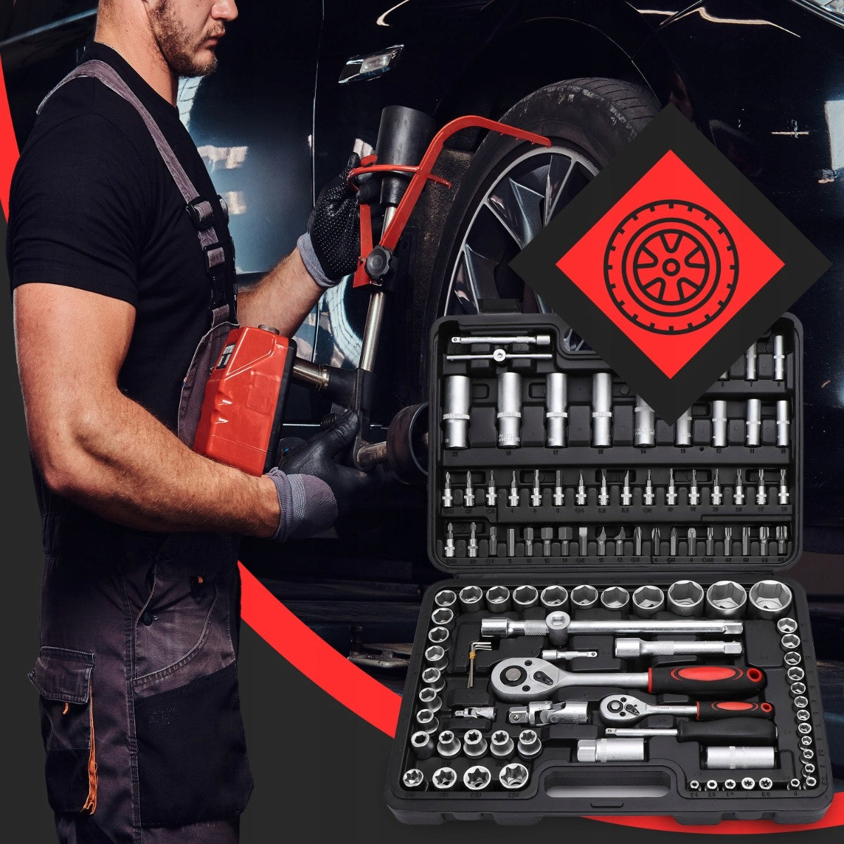 Lizdinių raktų rinkinys 108 vnt. dėklas TORX antgaliai