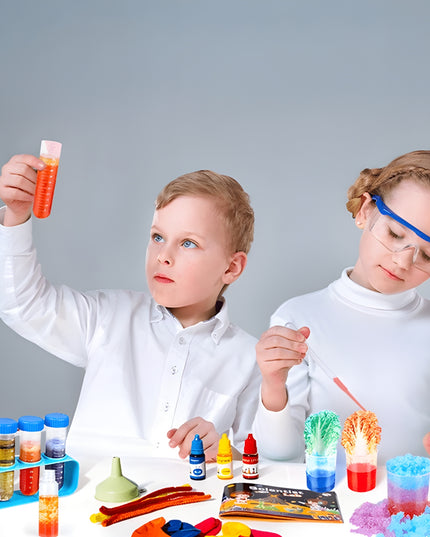 Mažojo chemiko rinkinys: laboratorija, 80 eksperimentų, ugnikalnis vaikams + el. knyga