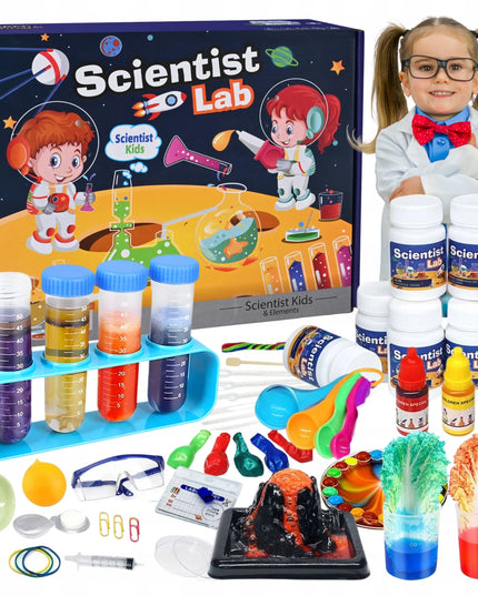 Mažojo chemiko rinkinys: laboratorija, 80 eksperimentų, ugnikalnis vaikams + el. knyga