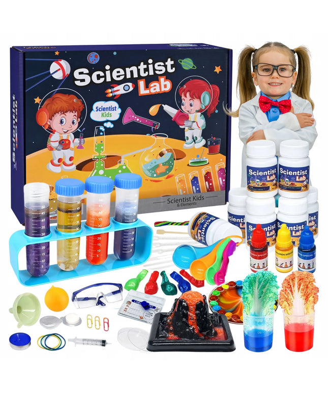 Mažojo chemiko rinkinys: laboratorija, 80 eksperimentų, ugnikalnis vaikams + el. knyga