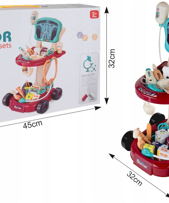 Mažojo gydytojo rinkinys Mažasis daktaras, gydytojo vežimėlis, 29 dalys, rentgenas, vaikams