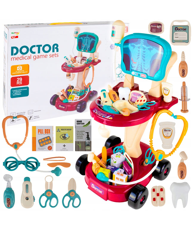 Mažojo gydytojo rinkinys Mažasis daktaras, gydytojo vežimėlis, 29 dalys, rentgenas, vaikams