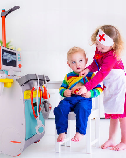 Rinkinys Mažojo Gydytojo Medicininis Vežimėlis Rentgenas RTG Stetoskopas Vaikams