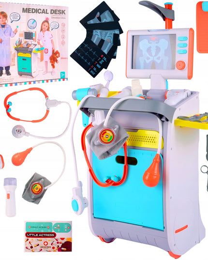 Rinkinys Mažojo Gydytojo Medicininis Vežimėlis Rentgenas RTG Stetoskopas Vaikams