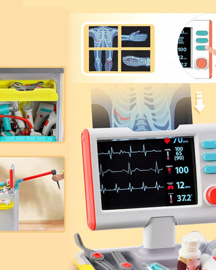 Rinkinys Mažojo Gydytojo Medicininis Vežimėlis Rentgenas RTG Stetoskopas Vaikams
