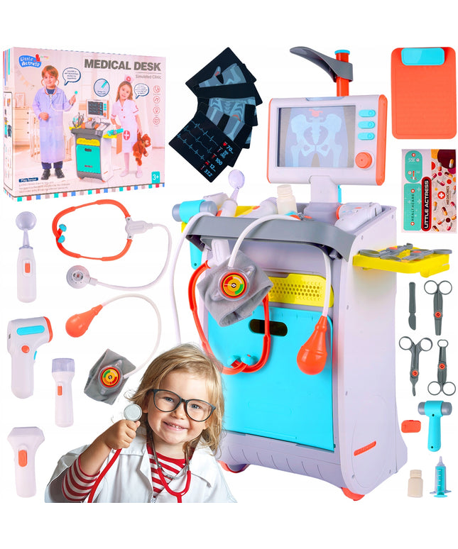 Rinkinys Mažojo Gydytojo Medicininis Vežimėlis Rentgenas RTG Stetoskopas Vaikams