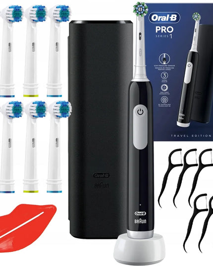 Oral-B Pro 1 elektrinis dantų šepetėlis, juodas, su dėklu ir priedais