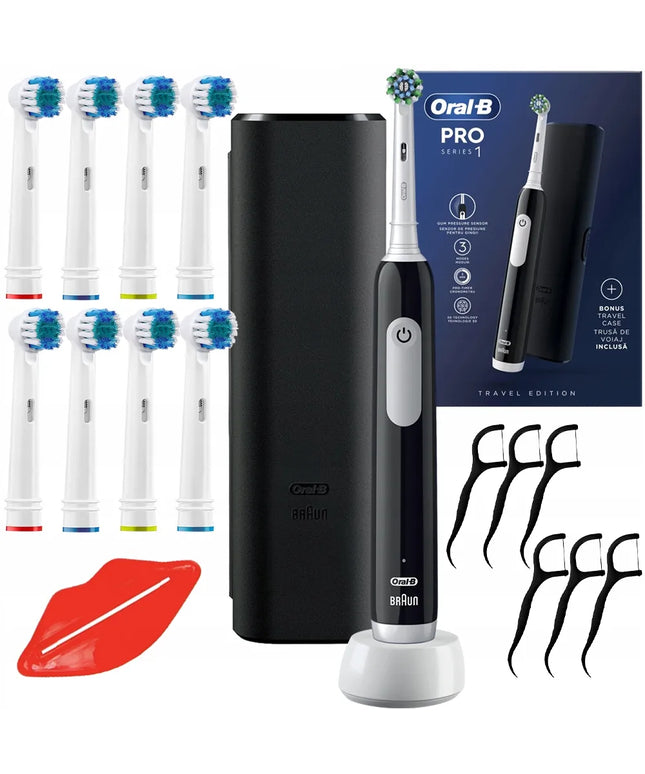 Oral-B Pro 1 elektrinis dantų šepetėlis, juodas, su dėklu ir priedais