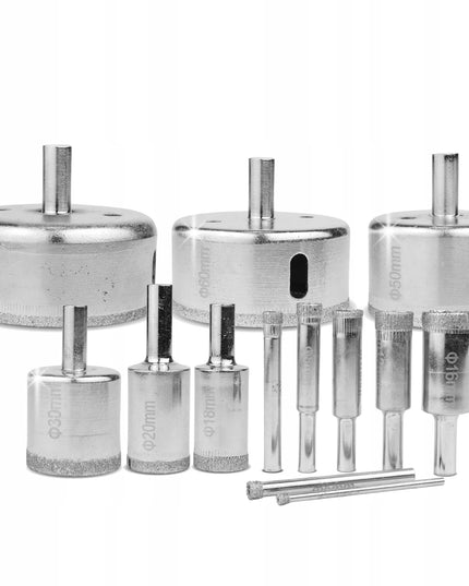 Deimantinių gręžimo karūnų rinkinys gres plytelėms, 14 vnt., 6-68 mm, didelis rinkinys BLACK
