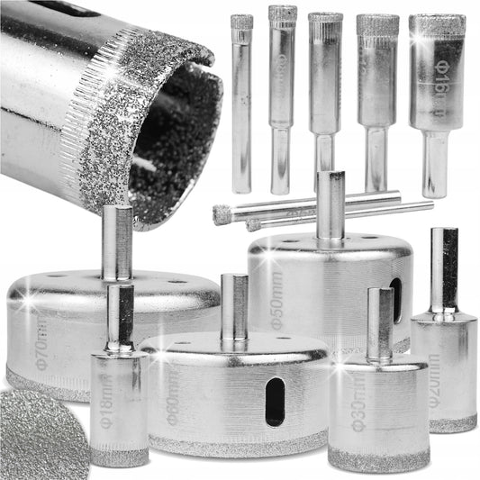 Deimantinių gręžimo karūnų rinkinys gres plytelėms, 14 vnt., 6-68 mm, didelis rinkinys BLACK