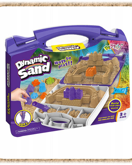 Kinetinio smėlio rinkinys vaikams, 1 kg, statyboms, su 9 formelėmis – plytos ir bokštai