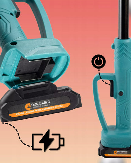 Akumuliatorinis grandininis pjūklas Durabuild su teleskopiniu kotu