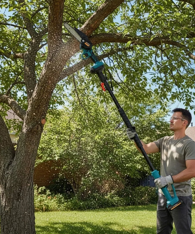 Akumuliatorinis grandininis pjūklas Durabuild su teleskopiniu kotu