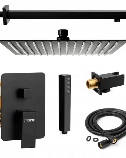 INEA BLACK juodas matinis potinkinis dušo komplektas su 25 cm dušo galvute