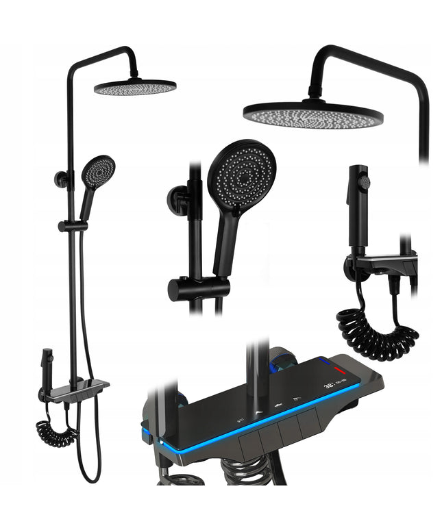 Sieninis LED dušo komplektas su ekranėliu REA SAVIO BLACK