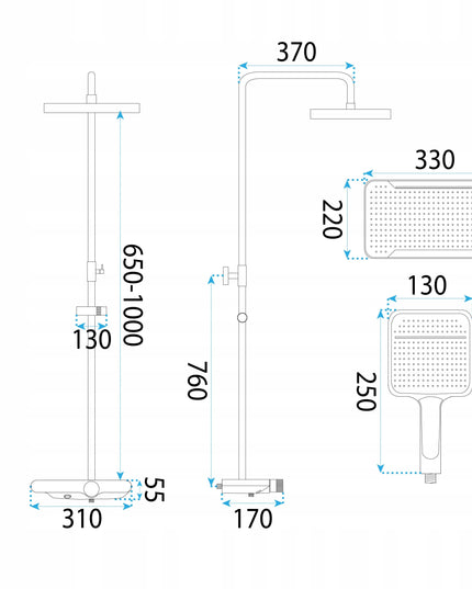 Montuojamas ant sienos dušo komplektas su lietaus galva REA BARI TYTAN 100cm