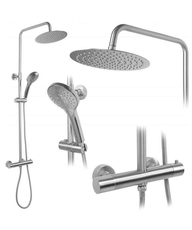 Dušo komplektas su termostatu, lietaus dušas, šlifuotas plienas REA VINCENT