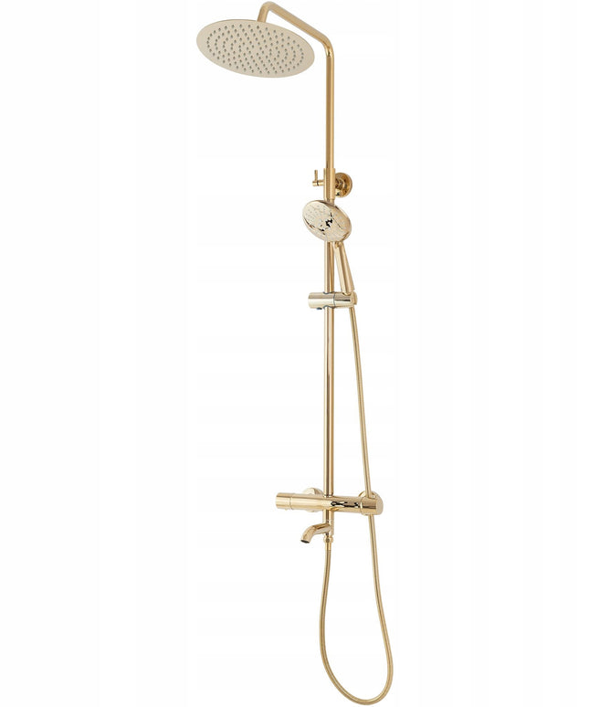 Auksinis paviršinio montavimo dušo komplektas su termostatu voniai REA LUNGO GOLD