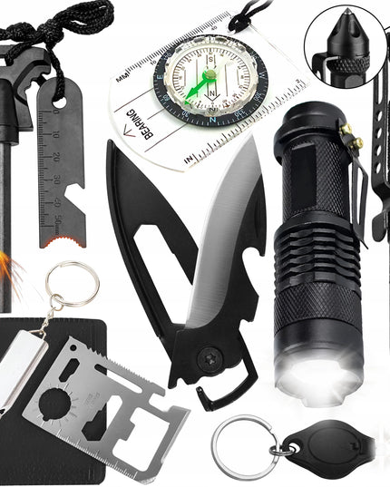 Išgyvenimo rinkinys Survivalowy 11-in-1 – būtiniausių išgyvenimo priemonių rinkinys