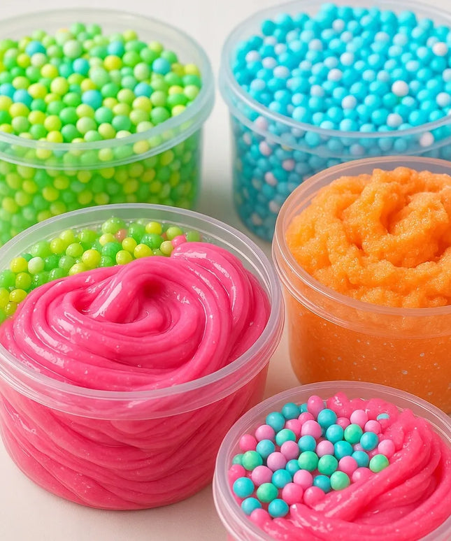 „Slime“ rinkinys: 5 spalvoti PVA klijai ir 2 aktyvatoriaus buteliukai