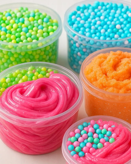 „Slime“ rinkinys: 5 spalvoti PVA klijai ir 2 aktyvatoriaus buteliukai