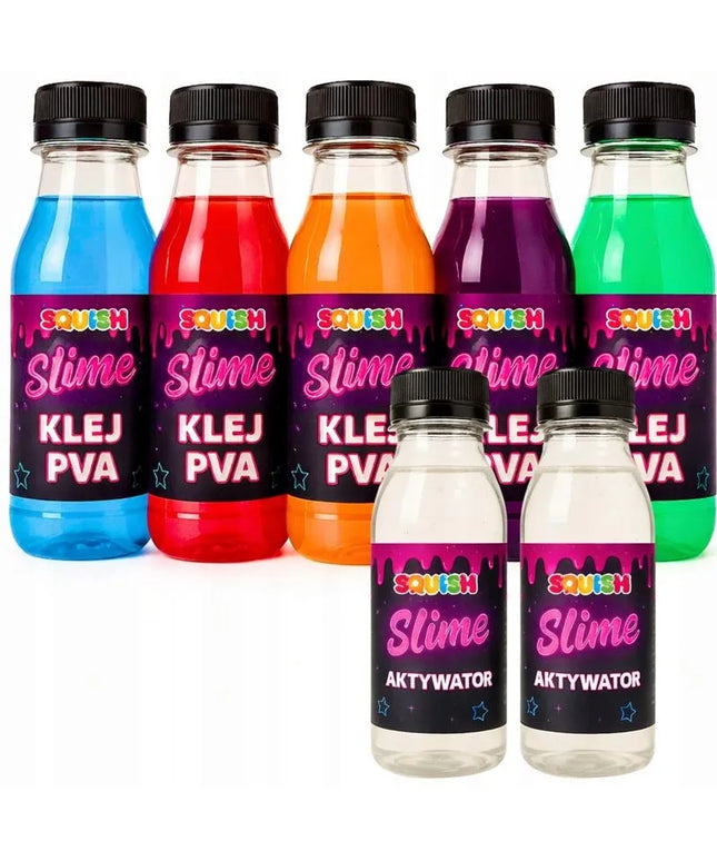 „Slime“ rinkinys: 5 spalvoti PVA klijai ir 2 aktyvatoriaus buteliukai