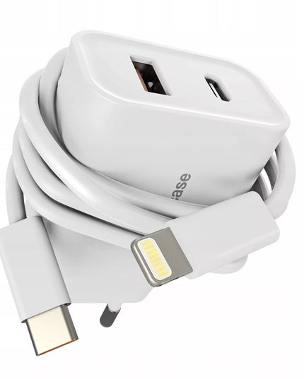 Spacecase greitas USB-C ir USB sieninis įkroviklis 20W + Lightning laidas telefonui