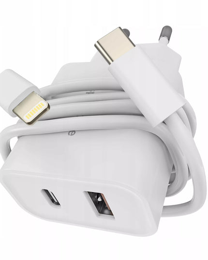 Spacecase greitas USB-C ir USB sieninis įkroviklis 20W + Lightning laidas telefonui
