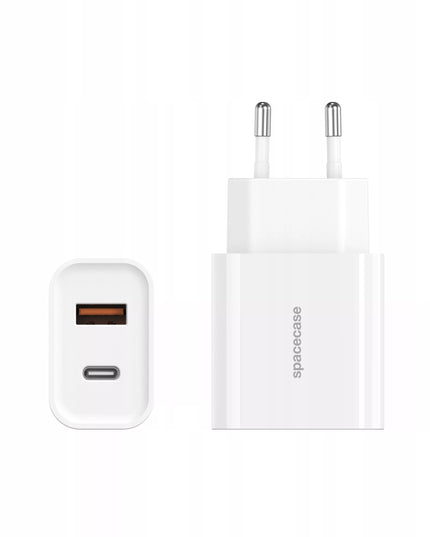 Spacecase greitas USB-C ir USB sieninis įkroviklis 20W + Lightning laidas telefonui