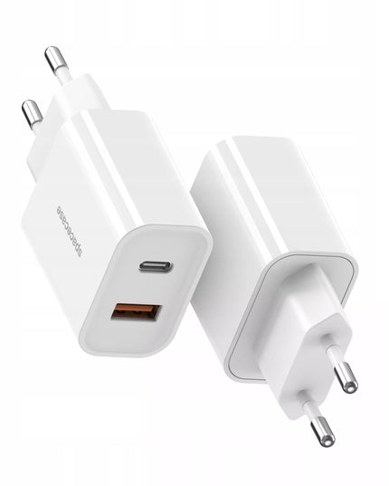 Spacecase greitas USB-C ir USB sieninis įkroviklis 20W + Lightning laidas telefonui