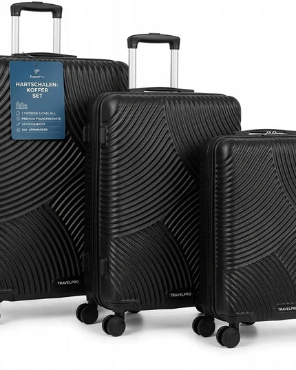 PREMIUM lagaminų rinkinys 3 vnt. iš tvirto kompozito, juodas, puikus pasirinkimas!
