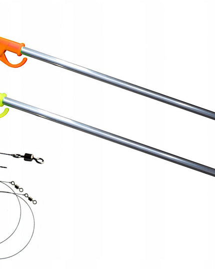 Žvejybos rinkinys 2x meškerė 2x ritė KREPŠYS Tinklas Stovai Granulės Aksesuarai