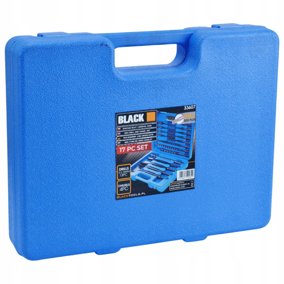 Grąžtų ir kalčių SDS Plus SDS+ rinkinys lagaminėlyje, 17 vnt. BLACK
