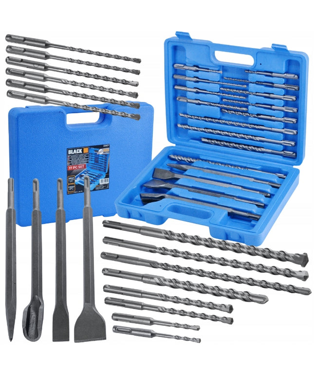 Grąžtų ir kalčių SDS Plus SDS+ rinkinys lagaminėlyje, 17 vnt. BLACK