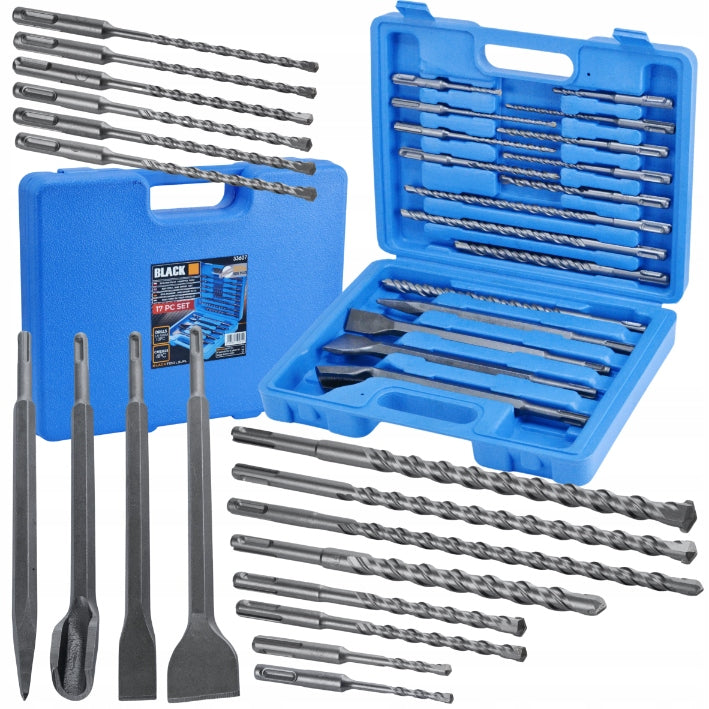 Grąžtų ir kalčių SDS Plus SDS+ rinkinys lagaminėlyje, 17 vnt. BLACK