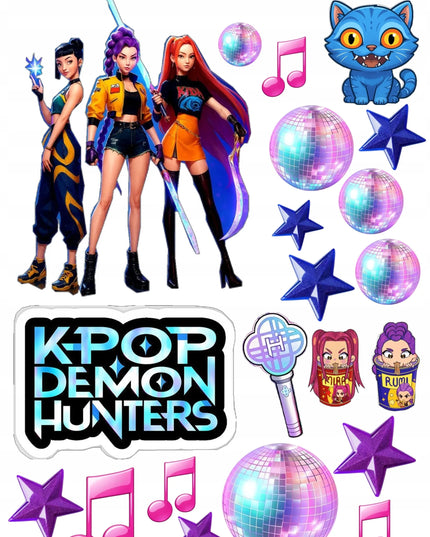 „K-Pop Demon Hunters – Huntrix“ valgomasis cukrinis atspaudas tortui, A4
